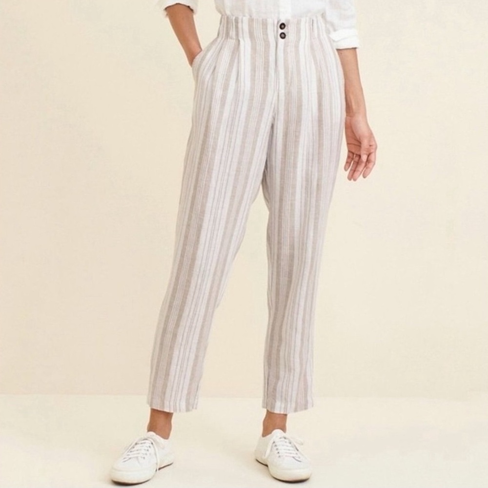 Garnet Hill Linen Stripe High Rise Ankle Trouser